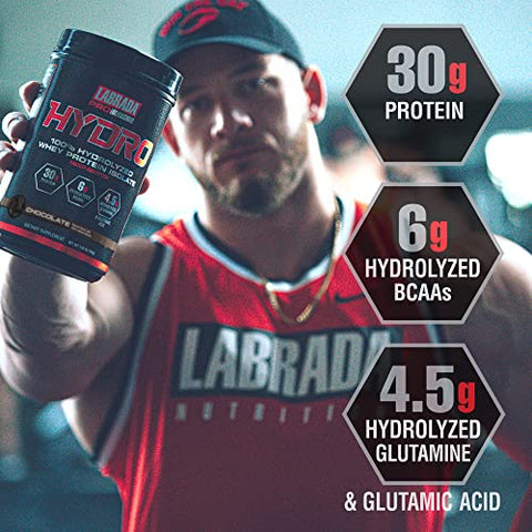 Hydro 100% Pó Isolado de Proteína Whey Hidrolisada, Sem Lactose, Digestão Rápida, Mistura Instantânea, Sabor Delicioso 20 Porções (Chocolate) - Labrada
