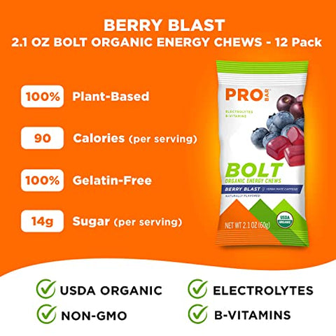 Probar - PROBAR – Bolt Energy Chews Orgânicos, Explosão de Frutas Vermelhas, Sem Transgênicos, Sem Glúten, Certificado Orgânico pelo USDA, Energia Natural e Saudável, Gomas Energéticas Rápidas com Vitaminas B