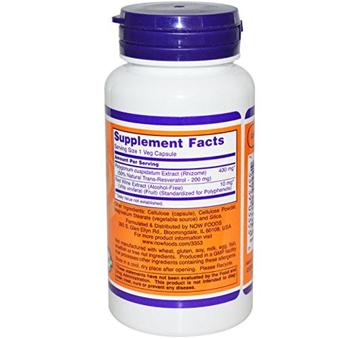 NOW Foods - Now Foods Resveratrol Natural 200mg (60 Caps) – Veggie Caps, Antioxidante Potente