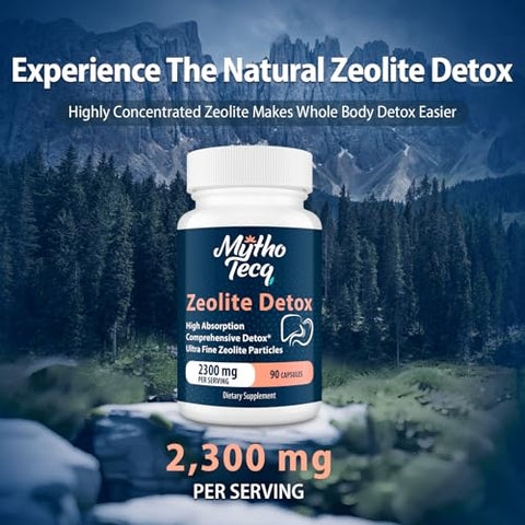 MythoTecq - Zeolite Detox 69,000 MG: Carvão Ativado, Limpeza e Desintoxicação do Fígado, Desintoxicação Completa do Corpo, Detox Rápido, Remoção Natural de Toxinas, Extrato de Cardo de Leite e Argila Bentonita para