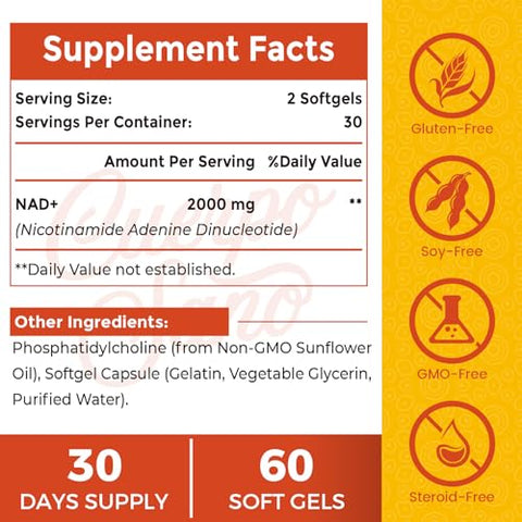 Cuerpo Sano - Suplemento NAD Lipossomal de 2000 MG, Alta Absorção, Mais Eficiente que o Nicotinamida Ribosídeo, Puro – Marca em Destaque