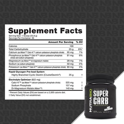 Super Carb – Pó de Suplemento de Carboidratos Complexos – Cluster Dextrin e Eletrólitos para Melhorar o Desempenho - NutraBio