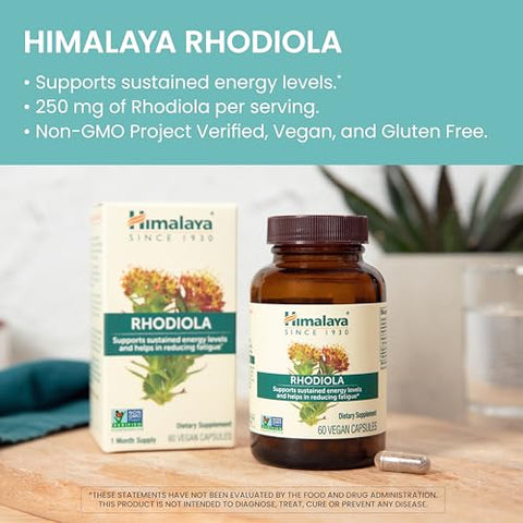 Rhodiola: Energia, Redução do Estresse e Resistência ao Exercício – 250 mg, 60 Cápsulas Veganas, 1 Mês de Suprimento - Himalaya
