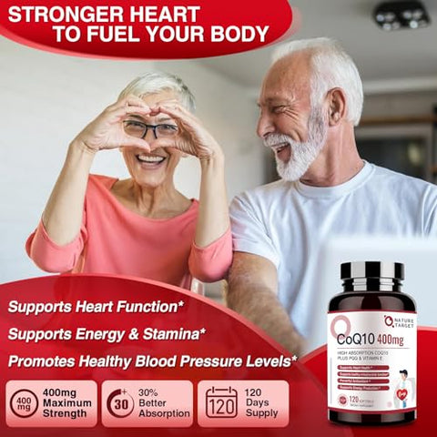 CoQ10-400mg Plus PQQ com Vitamina E – Potencialize sua saúde com antioxidantes poderosos - NATURE TARGET