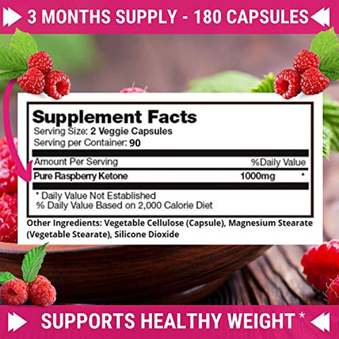 Cápsulas de Framboesa Cetona Pura 100%% – 1000mg por Porção – Suporte Avançado para Perda de Peso – 180 Cápsulas - FRESH HEALTHCARE
