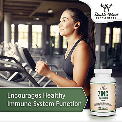 Double Wood Supplements - Zinc Picolinate 50mg, 300 Cápsulas (Suporte Imunológico) Sem GMO, Sem Glúten (Fornecimento de 300 Dias) por