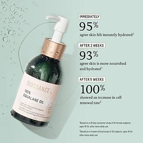 Óleo de Esqualano BIOSSANCE 100% Puro e Vegano. Hidratação Leve e Absorção Rápida. Derivado da Cana-de-Açúcar