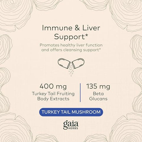 Turkey Tail Mushroom – Suporte Imunológico para Manter a Saúde do Fígado – Extrato de Corpo Frutífero de Cogumelo do Peru Orgânico – 120 Cápsulas Veganas - Gaia Herbs