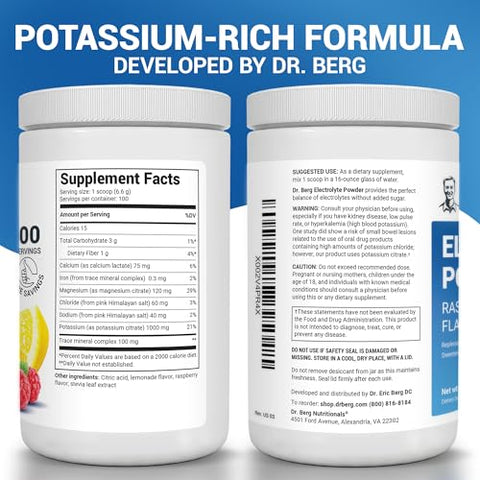 Dr. Berg Nutritionals - Dr. Berg Zero Sugar Hydration Keto Electrolyte Powder – 1000 mg de Potássio – Hidratação Sem Açúcar