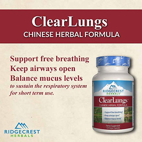 RidgeCrest Herbals - Ridgecrest Herbals ClearLungs Classic – Suplemento Diário Natural para Saúde Pulmonar e Nasal, Suporte para Brônquios, Respiratório, Imunidade, Sinusite e Bem-Estar do Muco – Fórmula Herbal (120 cápsulas)
