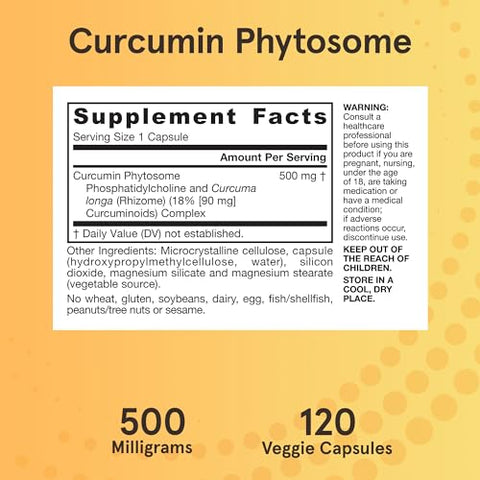Curcumin Phytosome 500 mg – 120 Cápsulas Vegetais – Fórmula com Meriva – Suporte Antioxidante para Saúde das Articulações - Jarrow Formulas