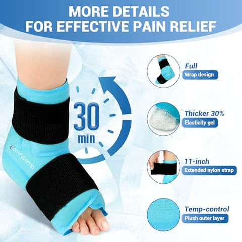 Comfytemp – Envoltório de Gelo para Tornozelo e Pé Grande para Alívio da Fascite Plantar, Elegível para FSA HSA, Tornozeleira para Tornozelo Torcido, Esporão de Calcanhar, Inchaço, Tendinite de Aquiles, Dor, Quente