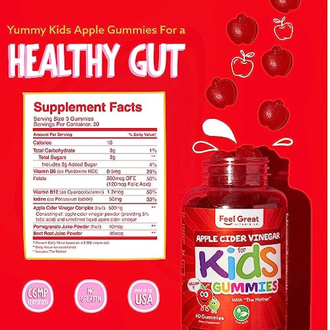 The Feel Great Vitamin Company - Feel Great Vitamin Co. Gomas de Vinagre de Maçã | Multipack para Crianças e Adultos | Suporte Digestivo Antioxidante Natural Absorção de Nutrientes Saudáveis