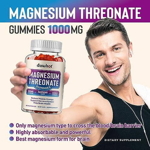 duwhot - Gomas de Magnésio Treonato 1000mg, Suplemento de Magnésio para Crianças