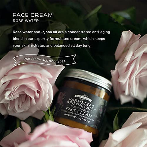 Creme Facial de Água de Rosas Anti-Envelhecimento 100% Natural Farmstead Apothecary 120ml