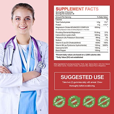 OALSE - Gomas de Potássio e Magnésio para Adultos e Crianças, Alta Absorção de Gluconato de Potássio 99mg Citrato de Magnésio 400mg, Suplementos Mastigáveis para Cãibras Musculares