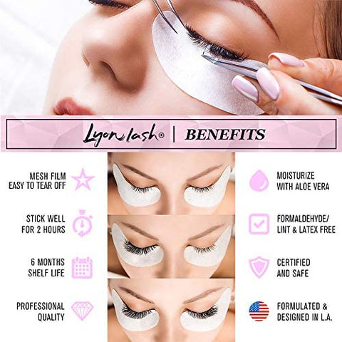 Lyon lash - 100 Pares de Almofadas de Gel para Extensão de Cílios na Região Inferior dos Olhos por Lyon Lash – Livre de Fiapos com Patches de Hidrogel de Aloe Vera, Suprimentos Premium para Extensão de Cílios