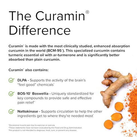 Curamin – 120 Cápsulas – Alívio Não-Viciante da Dor com Curcumina de Cúrcuma, Boswellia, DLPA – Marca Terry Naturally - Terry Naturally