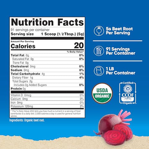 Pó de Beterraba Orgânica 454g – Vegano, Superfood, Certificado Orgânico USDA - Nutricost