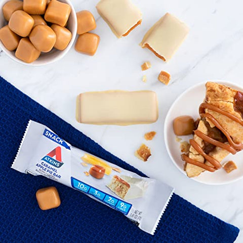 Barra de Snack Atkins, Torta de Maçã Caramelada, Sabor Natural, Rica em Proteínas e Fibras, Baixo Carboidrato, Baixo Açúcar (30 Barras)