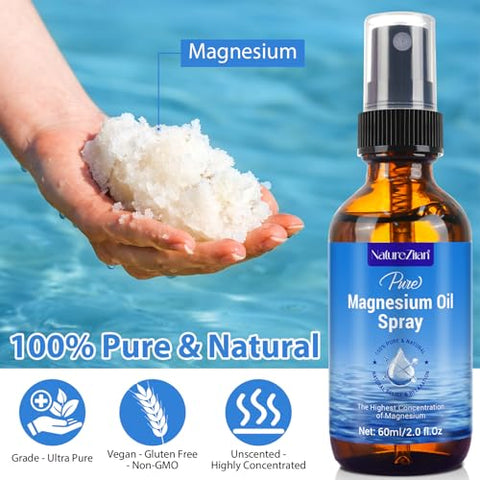 BHMSHY - Óleo de Magnésio Spray – Óleo de Magnésio para os pés – Óleo de Magnésio Puro 100% Orgânico Natural em Spray – Nutre a Pele – Fácil Absorção e Uso – Frasco de Vidro 60 ml…