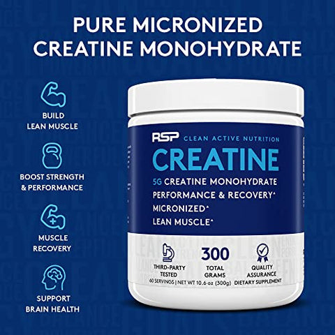 RSP NUTRITION - RSP Creatine Monohydrate – Pó de Creatina Micronizada Pura para Aumento de Força, Recuperação Muscular e Performance Masculina | RSP Nutrition