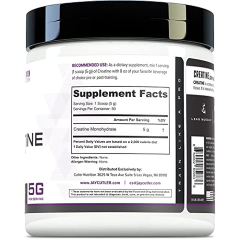 Creatina Monohidratada Pura – 5g Por Porção 50 Porções – Construtor Muscular Premium Aumenta Força e Desempenho - Cutler Nutrition