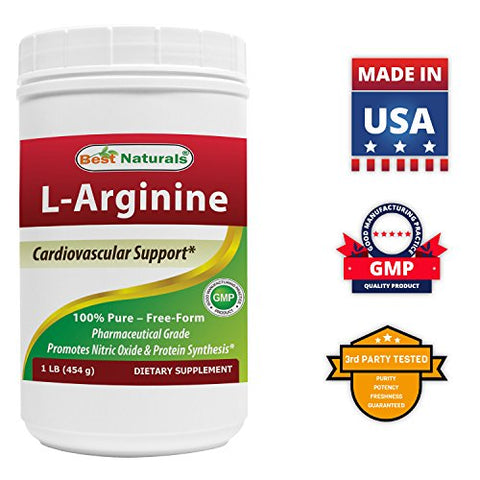 Best Naturals - Melhor Naturals L-Arginina em Pó 454g – Grau Farmacêutico Puro – Melhores Suplementos de Aminoácidos de Arginina para Mulheres