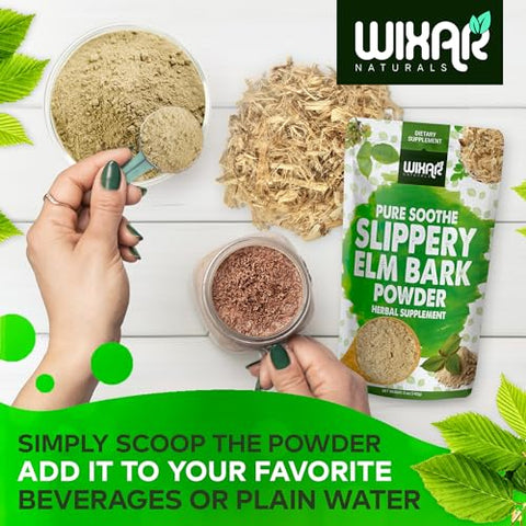 WIXAR NATURALS - WIXAR Pó de Casca de Ulmeiro – Alívio para Saúde Digestiva, Garganta Irritada, Refluxo Ácido – Feito da Casca Interna, Natural