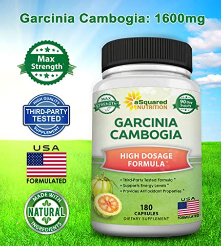 Garcinia Cambogia 1600mg-180 Cápsulas – Extrato Puro Natural para Saúde Cerebral – HCA Ultra Padronizado - aSquared Nutrition