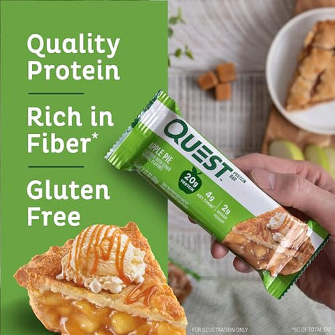 Barra de Proteína Quest Nutrition Apple Pie, 20g Proteína, 4g Carboidratos Líquidos, 2g Açúcar, Sem Glúten, Amigável à Dieta Keto, 12 Unidades
