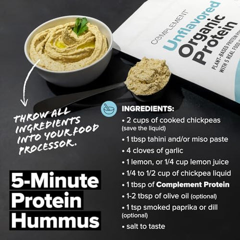 o Orgânico em Pó de Proteína Vegana Sem Sabor (30 Porções) Baixo Carboidrato, Baixa Caloria, Sem Açúcar, Sem Soja, Não-OGM, Sem Glúten, Sem Laticínios – Ervilha Amarela, Semente de Abóbora – 15g - Complement