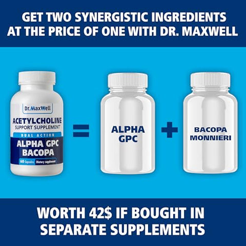 Dr. Maxwell - Acetylcholine, Alpha GPC Choline 600mg Bacopa – Potencialize sua Memória com Confiabilidade