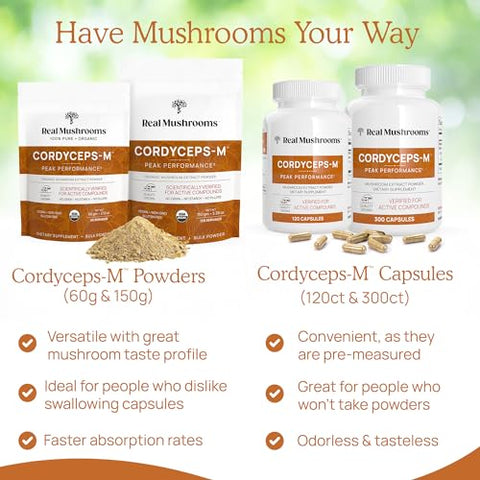 Cordyceps Cápsulas – Extrato de Cogumelo de Desempenho com Militaris Orgânico para Energia | 100% Natural e Potente - Real Mushrooms