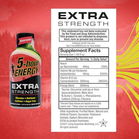 Shot Extra Strength Melancia 30 Pack – Energético de 5 horas com sabor de melancia, embalagem com 30 unidades - 5-hour ENERGY