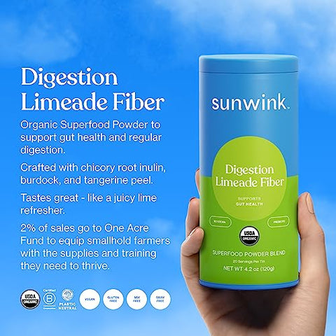 Digestion Limeade Fiber Superfood Powder | Pó Superfood de Fibra Diária para Digestão | Pó de Fibra Prebiótica com Raiz de Chicória, Bardana, Casca de Tangerina | Suporta a Saúde Intestinal | 100g - Sunwink