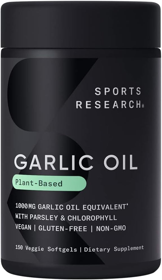 Óleo de Alho sem Odor Sports Research em Cápsulas (1000mg) com Salsa | Benefícios para a Saúde | 60 Cápsulas