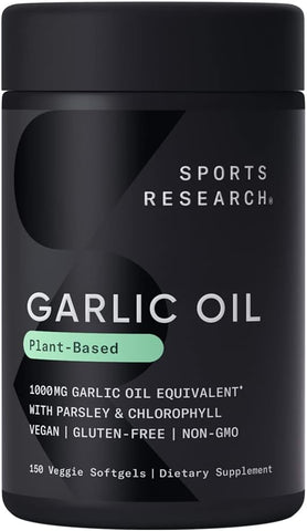 Óleo de Alho sem Odor Sports Research em Cápsulas (1000mg) com Salsa | Benefícios para a Saúde | 60 Cápsulas