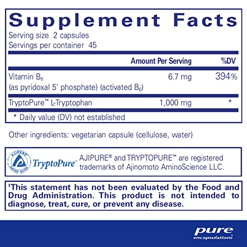 L-Tryptophan | Suplemento de Aminoácidos para Relaxamento, Suporte à Serotonina, TPM e Sono* | 90 Cápsulas - Pure Encapsulations