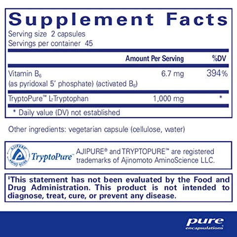 L-Tryptophan | Suplemento de Aminoácidos para Relaxamento, Suporte à Serotonina, TPM e Sono* | 90 Cápsulas - Pure Encapsulations