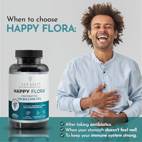 VITASEI - Happy Flora – Probiótico para Saúde Intestinal e Digestão Saudável – 1 Frasco