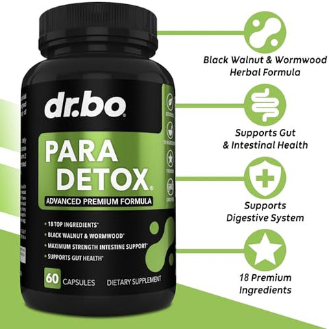 Para Cleanse – Suplemento Intestinal para Adultos – Apoio à Saúde do Intestino – Complexo de Artemísia e Nogueira Preta – Detox e Proteção para Humanos - DR. BO