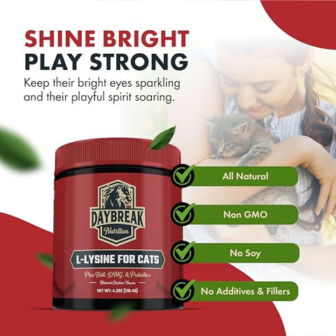 Daybreak Nutrition - L-Lisina para Gatos e Gatinhos – 900 mg Pó de L Lisina para Gatos para Imunidade | Marca: [Nome da Marca]