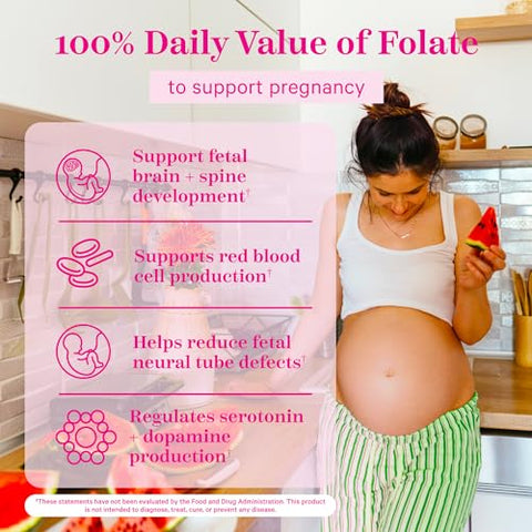 Liquid Folate: Vitamina B9 de Alimentos Integrais de Casca de Limão, Ácido Fólico Natural com Vitamina C, Vitaminas Pré-Natais Líquidas para Mulheres, Essenciais na Gravidez, Propriedade de Mulheres, 2 ml - Pink Stork