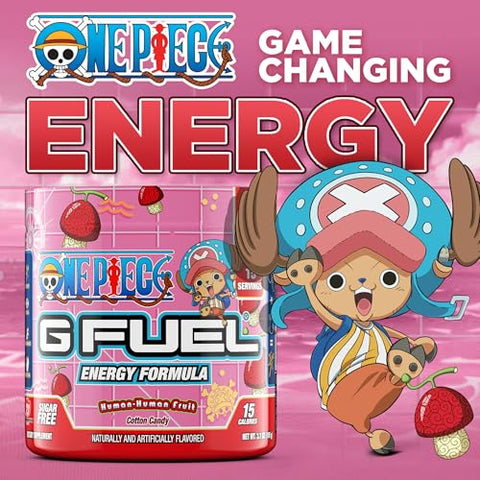 ONE PIECE Fruta Humana-Humana em Pó Energético, Sem Açúcar, Suplemento de Foco com Cafeína Limpa, Mistura para Água, Aminoácidos de Foco, Mistura de Vitaminas Antioxidantes, Algodão Doce, 3.7 oz (15g) - G Fuel