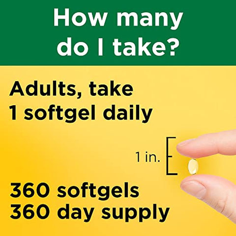 Vitamina D3 Extra Forte 5000 UI (125 mcg), Suplemento para Saúde Óssea, Dental, Muscular e Imunológica, 360 Softgels, Fornecimento de 360 Dias - Nature Made