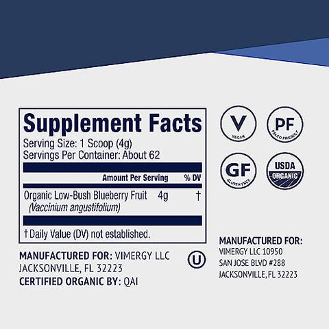 Wild Blueberry Powder – Protege a Saúde do Cérebro* – Suporta a Função Cardiovascular* – Orgânico, Vegano – 100g - Vimergy