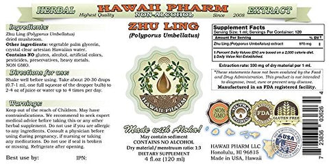 Zhu Ling Extrato Líquido Sem Álcool, Polyporus Umbellatus Glicerito de Esclerócio, Suplemento Herbal Natural, Hawaii Pharm, EUA 120 ml