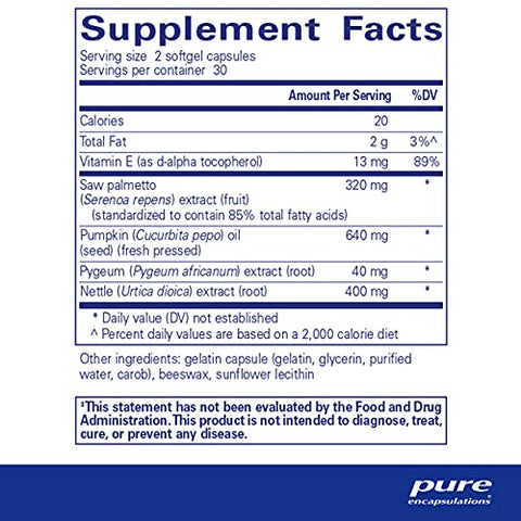 Saw Palmetto Plus | Extrato de Raiz de Urtiga para Suporte da Função Urinária | 60 Cápsulas Softgel | Marca Pure Encapsulations - Pure Encapsulations