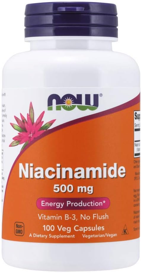Niacinamide 500mg – Cápsulas de Vitamina B-3, 100 Unidades (3 Pacotes) - NOW Foods